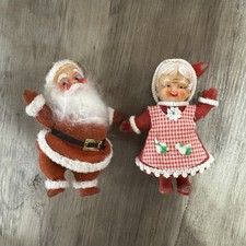Vintage Santa Mrs. Claus Dancing Felt Flocked Figures