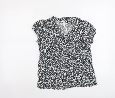 H&M Damen Basic blau geblümt Baumwolle Knopfleiste Größe M V-Ausschnitt
