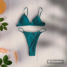 New Emerald Green Triangle Bikini Set - High Cut Thong Cheeky Brazilian Swimwear
