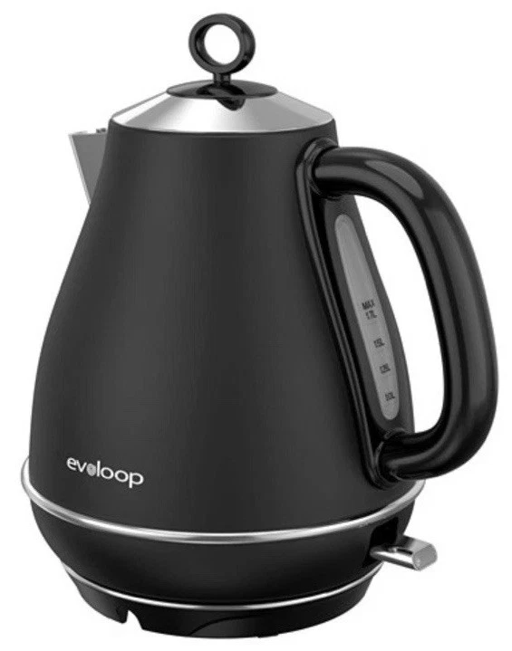 1.7L Evoloop Electric Kettle BPA Free Tea Hot Water Boiler Stainless Steel Black