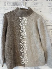 Segue Vintage Silk Angora Mock Neck Cream Floral Sz S Cottagecore 