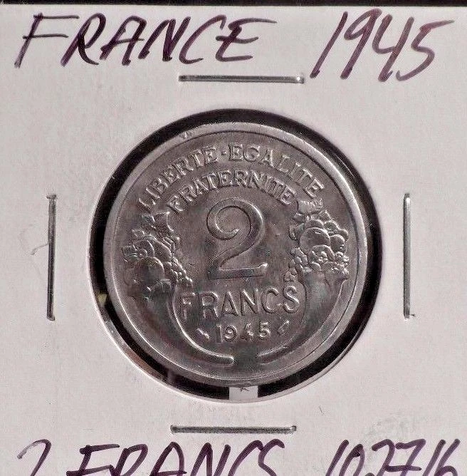 MONEDA FRANCESA MORLON 2 FRANCOS (102816)1 CIRCULADA 1945 (SIN MARCA DE CECA) Foto 3 de 3