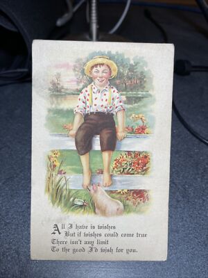 All I Have Is Wishes Boy Sitting On The Fence Postcard￼