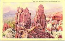 VINTAGE THE SENTIMELS BRYCE CANYON NTL PARK UTAH~LINEN POSTCARD KB