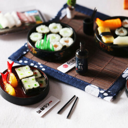 1/12 Japanese Sushi Bento Set Mini Food Kitchen Decoration Accessories Dollhouse - Afbeelding 1 van 16