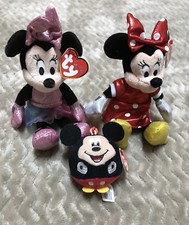NWT TY BEANIE BABIES LOT OF 3 DISNEY THEMED MINNIE  MICKEY MOUSE STUFFED TOYS