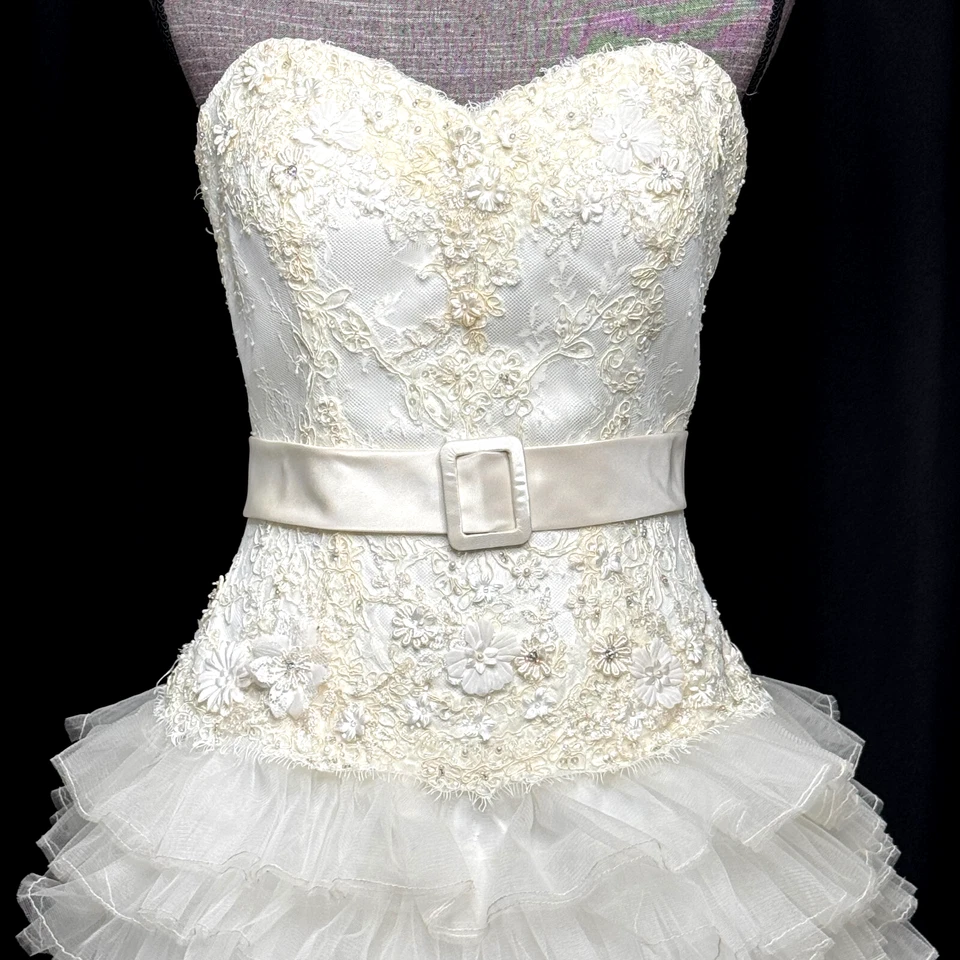 Justin Alexander Wedding Dress Size 2 Ivory A-Line Strapless Tulle Halter Train - Image 2 of 4