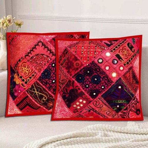 16"-2 HAND CRAFTED BANJARA TRIBAL FOLK MIRROR THROW FLOOR CUSHION PILLOWS COVERS - Picture 8 of 14