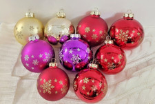 Christmas Ornament Balls Snowflake Sparkle Round Plastic 9 Hanging Decorations