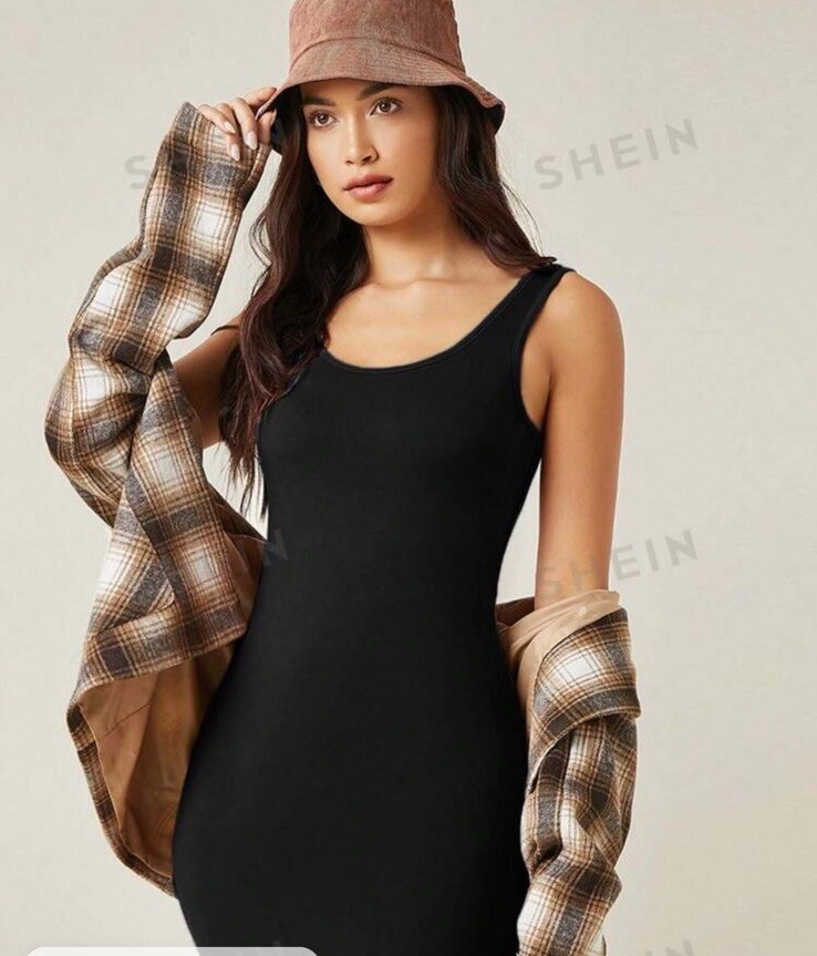 SHEIN BASICS Solid Sleeveless Bodycon Casual Dinn… - image 1