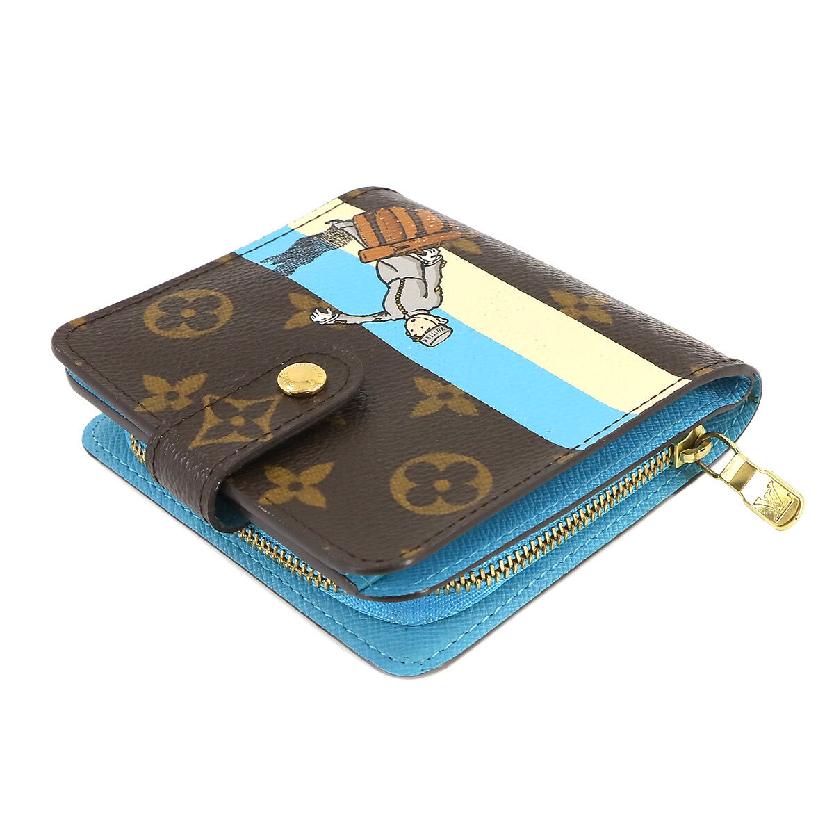 LOUIS VUITTON Monogram Groom Compact Zip Wallet Brown Blue M60036  