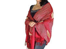 Floral Embroidered Kashmir Wrap Scarf Meditation India Burgundy Jamawar Wool Sha