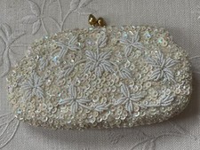 Vintage 1960  s Hand-Beaded Pearl  Sequin Evening Clutch Bag, Hong Kong