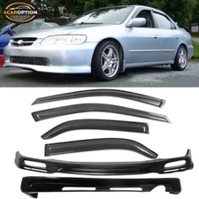 Fits 98-02 Honda Accord Sedan Front + Rear Bumper Lip Spoiler + Sun Window Visor