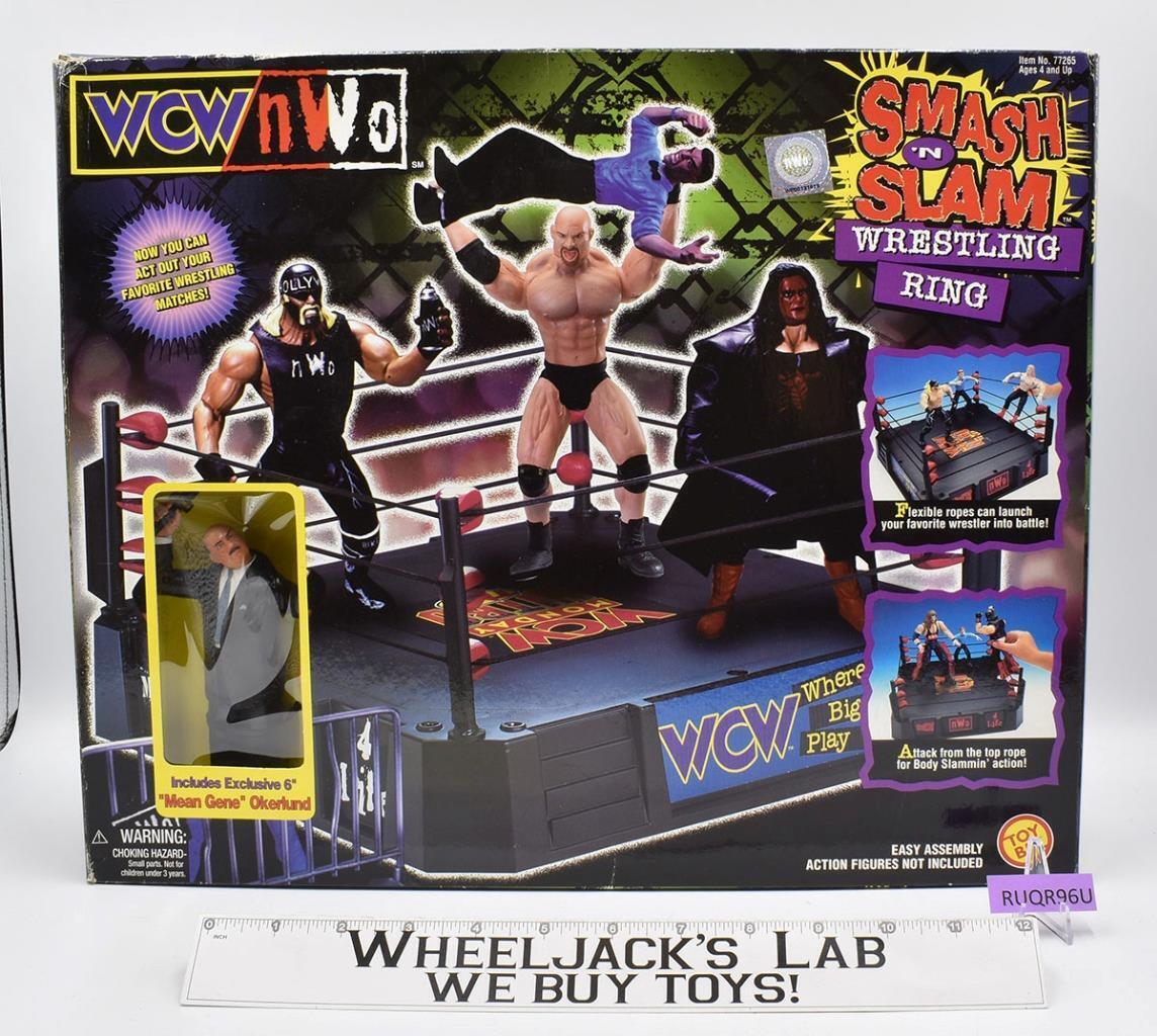 SMASH 'N SLAM Wrestling Ring w/Mean Gene Okerlund NEW MSB Toybiz 1998  WCW/NWO