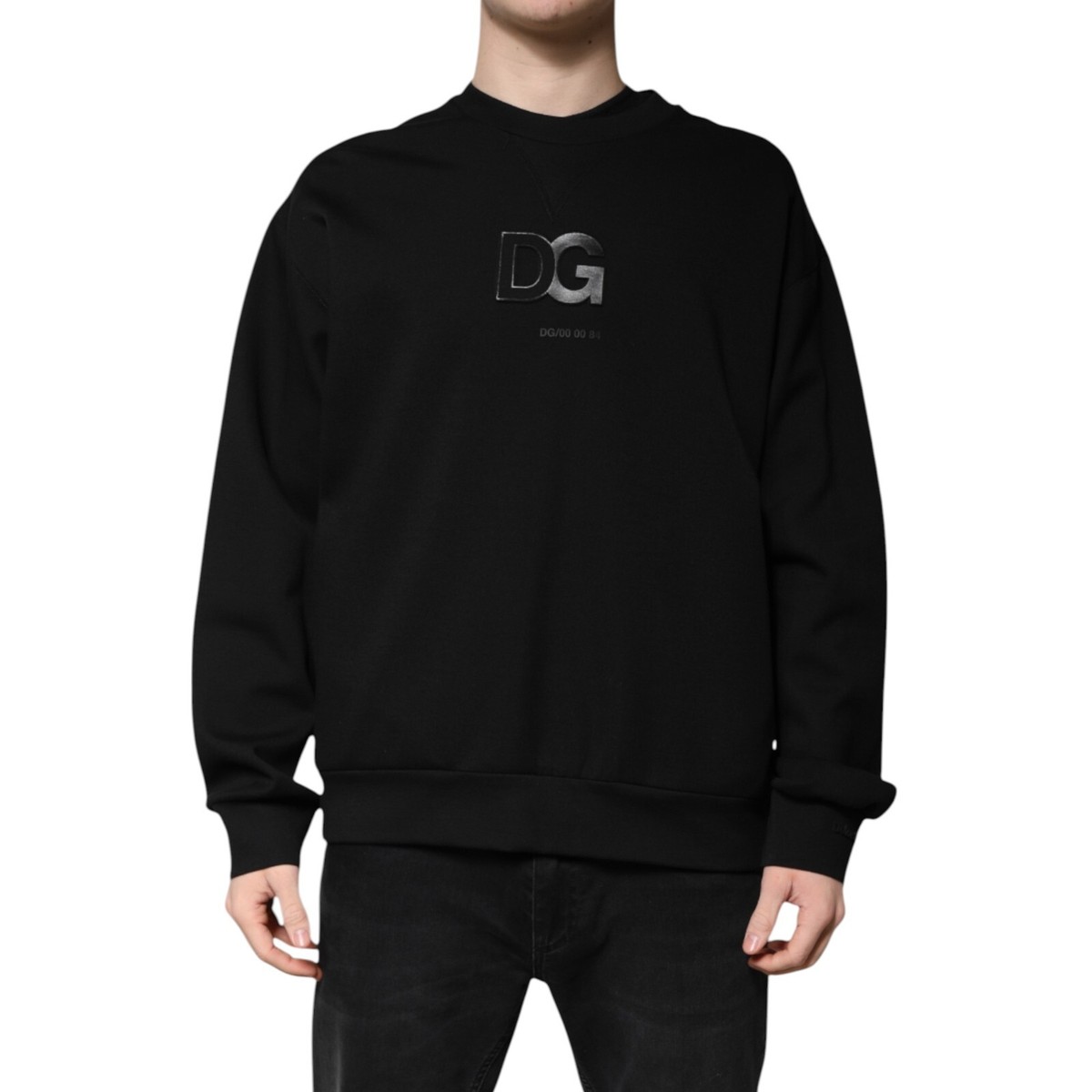 DOLCE & GABBANA Sweater Black Cotton DG Crew Neck Pullover IT52