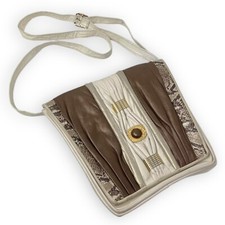 Vintage EMILIO DESIGNS New York Leather Snake Crossbody Purse Gold Cream Brown
