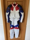 Vintage Mens MQP ACES Leather Motorcycle 2 Piece Suit White EU Size 48 Biker