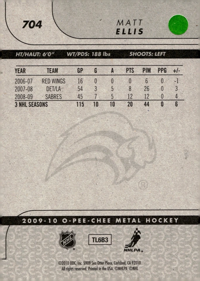 Matt Ellis - Signed 2009-10 O-Pee-Chee Card #704 - Image 2 of 2