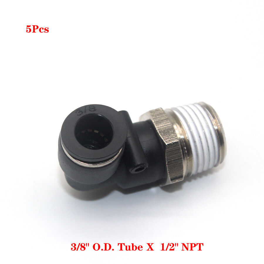 5-Piece Pneumatic Push-In Fitting Kit - 3/8" Tube OD X 1/2" NPT Male Elbow For Air Lines 5 thumbnail image