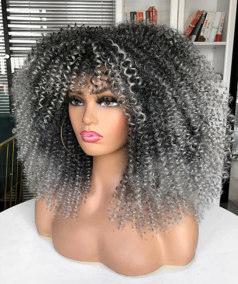16inch Afro Kinky Curly Wig with Bangs for Black Women No Glue Full and Fluffy - Image 4 of 4
