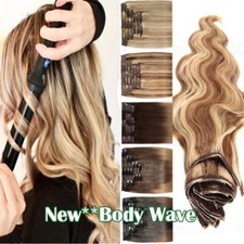Real Double Weft Clip in Full Head THICK Remy Human Hair Extensions Mix Color US