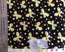Clearwater Fabrics Yellow Butterfly on Black Cotton Fabric 1 Yard