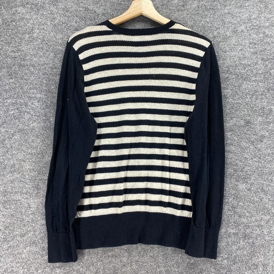 Suéter Pullover Chaps Mujer XL Negro Rayas Tejido Lino Manga Larga Cuello Redondo Foto 2 de 4