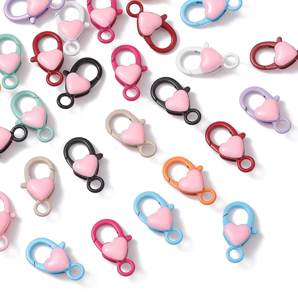 30pcs Heart Lobster Claw Clasps Colorful Jewelry Clasps Heart Lobster Clip Hook - Image 3 of 4