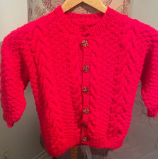 Toddler sweater 4T cable knit, red, buttons, professionally hand-knit