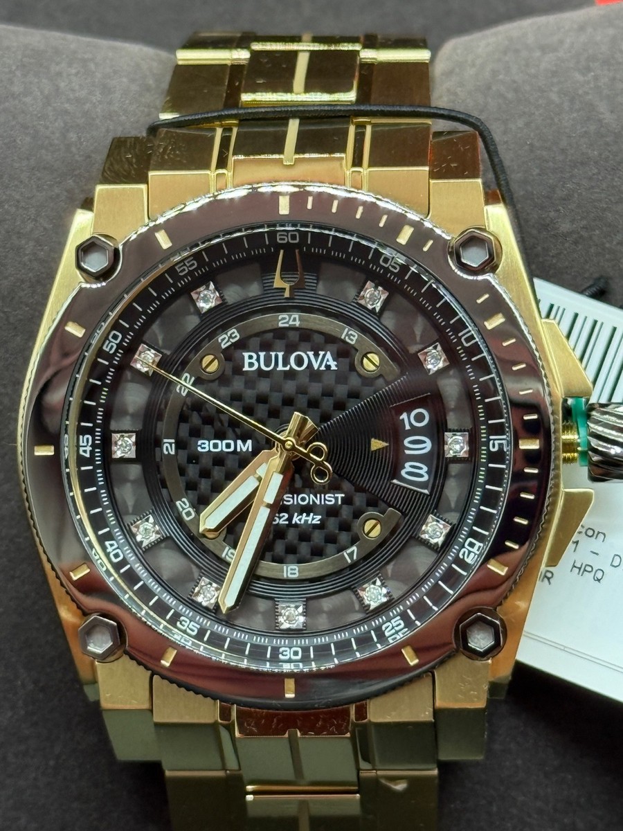 🔥🔥 Bulova Precisionist Icon Diamonds Quartz Gold Tone Steel
