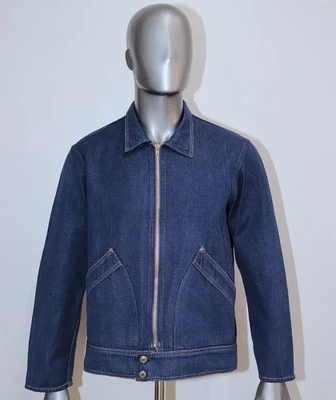 Vintage 60s Denim Cotton Cyclist Zipped Work Jacket KREISDOR Sz M Made in France - Image 1 of 4