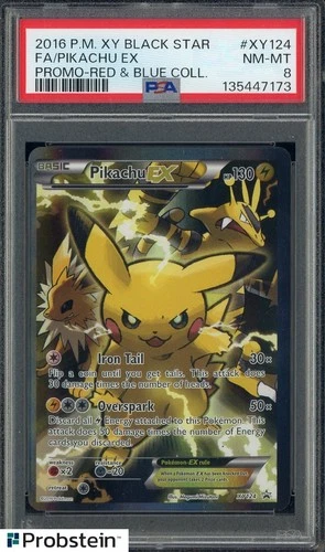 2016 Pokemon XY Black Star Promo Red Blue Collection #XY124 FA Pikachu EX PSA 8