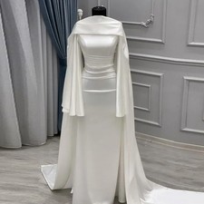 Muslim Wedding Dress O-Neck Satin Customized White Ivory Arabic Bridal Gown