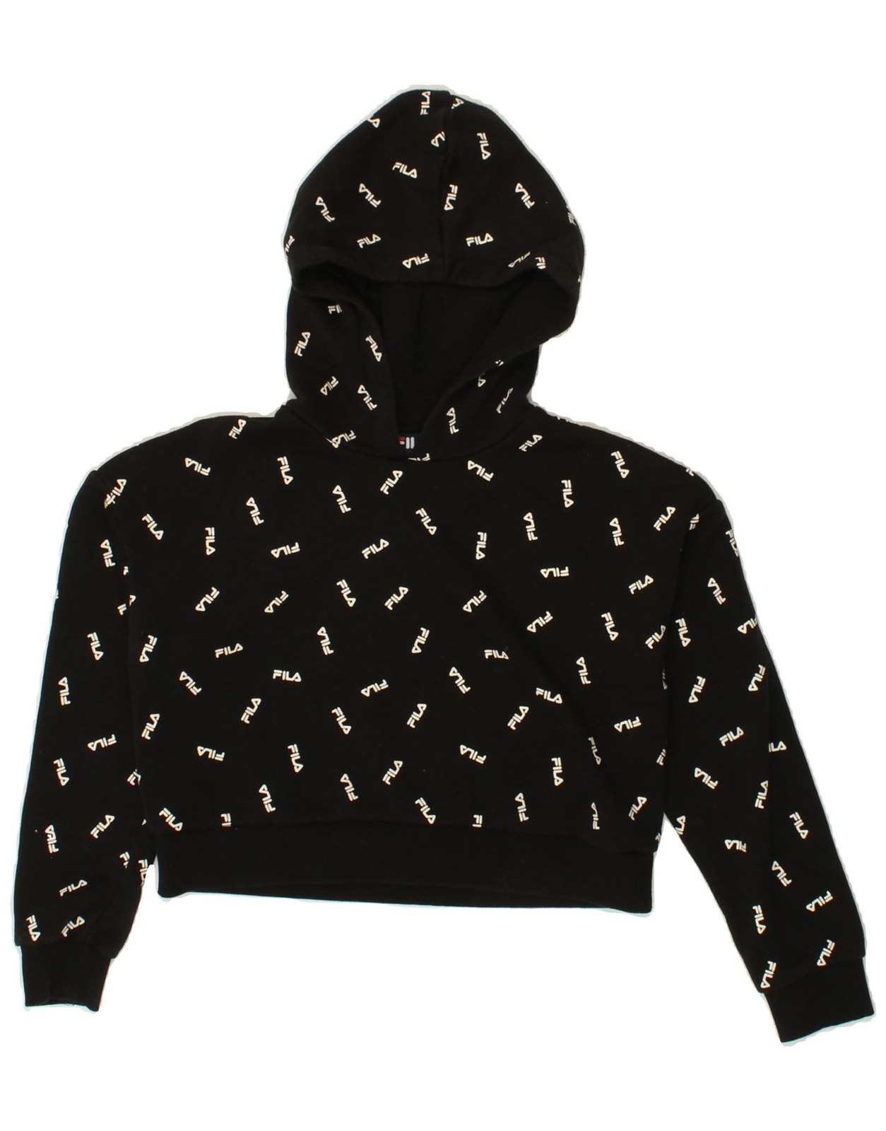 FILA maglione donna oversize grafica crop felpa con cappuccio UK 6 XS nero poliestere CK39