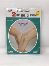 Vintage Kmart Garter Stretch Stockings Suntone 2 Pair Seamless Sheer Size 9-10
