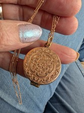 Rose Gold Locket Antique 9ct Round Circle Solid 9k 375 Engraved Patented