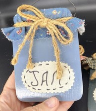 Blue Mason Jar Sign Jam Wood Home Hanging Wall Decor Cottage Decor 4-3/4  Tall