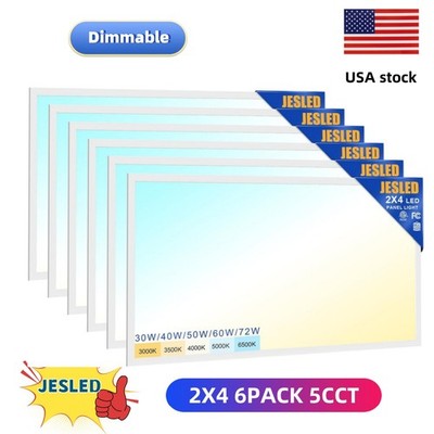 6PACK 2x4' LED Flat Panel Light Dimmable 72W 5CCT 6500K Ceiling Fixture for Shop