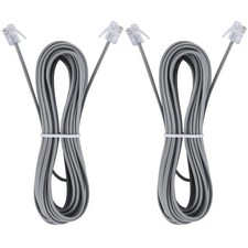 Telephone Landline Extension Cord Cable 15 Feet RJ-11 6P4C Plug Silver 2 PCS