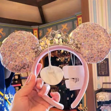 Minnie Mouse Disney Parks Tiara Sequin Princess Crown Ears Headband Pink US