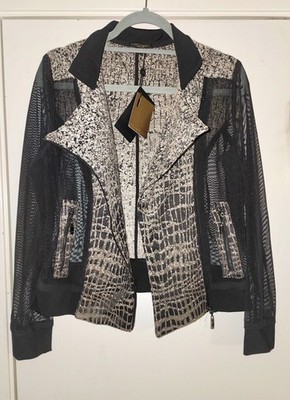 NWT Alberto Makali Black & Cream Snakeprint Mesh Zip Jacket Blazer Sz S 
