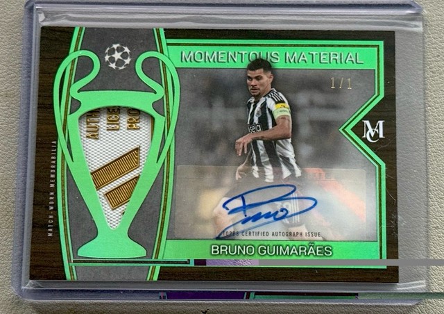1/1 Bruno Guimaraes 2025/26 Topps UEFA UCC Museum Emerald Match Worn Relic Auto