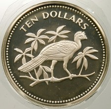 1974 BELIZE .88oz SILVER Proof 10 Dollars Coin Great curassow BIRD  i121590
