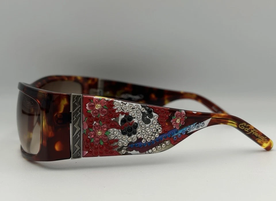 Vintage Ed Hardy Sunglasses Tattoo Ghost Shield Crystals Case Cloth Crystals - Image 4 of 4