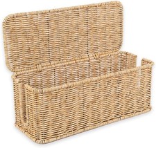 Handmade Rattan Cable Management Box with 2 Open Slots, 13x5.1 Inch