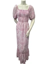 NY Collection Dress Womens Size Large Petite PL Pink  Smocked Short Sleeve New