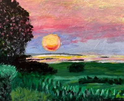 Grays Beach Yarmouth Port Sunset Landscape Painting Original Art Cradled Wood