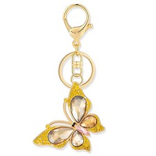 Dreuyet Rhinestone Butterfly Keychain for Women, Cute Standard, Yellow