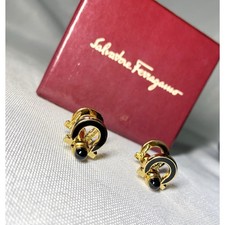 Ferragamo Double Gancini Black Onyx Embellishment 2Way Cufflinks